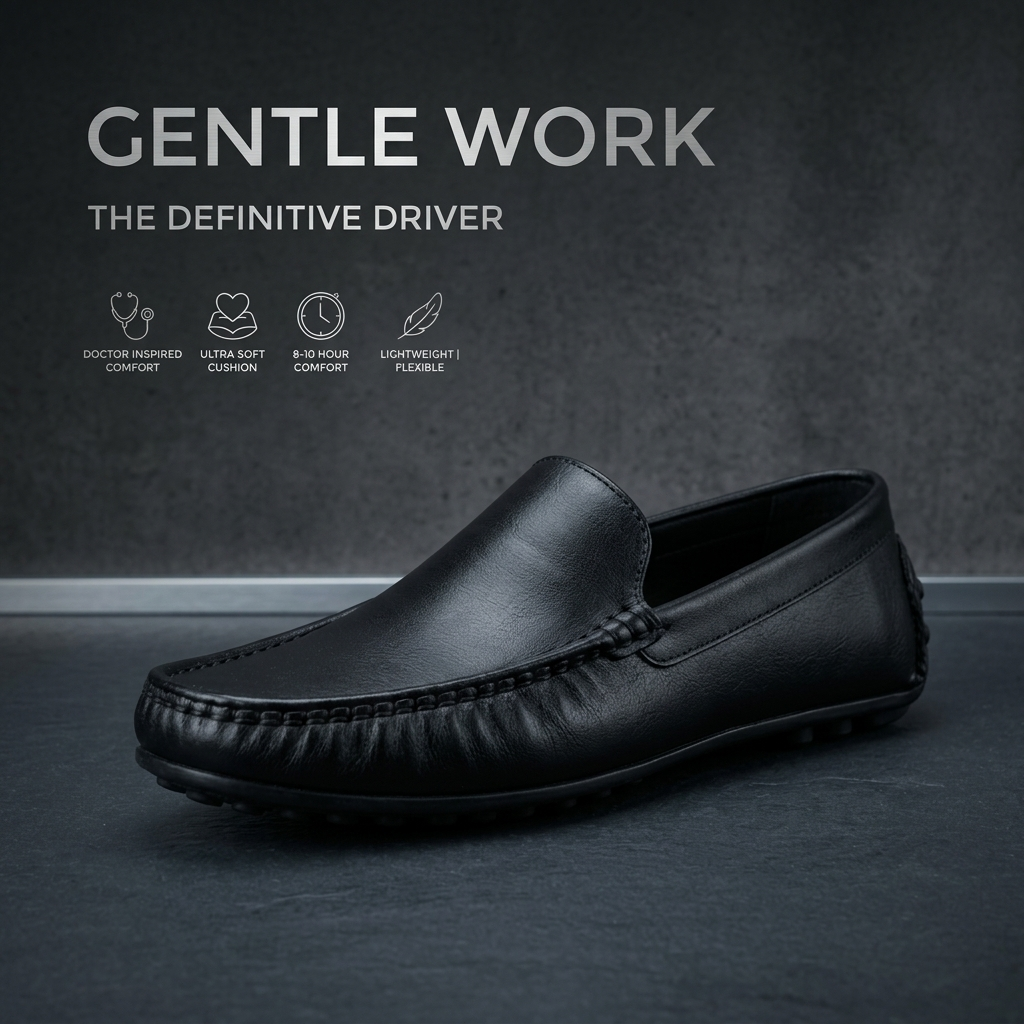 Gentle Work Executive Driving Loafers – Black | Lightweight Slip-On Comfort Shoes for Men